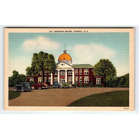 Vintage Linen Postcard Grammar School Murphy NC with Dome 1930s - Picture 1 of 2